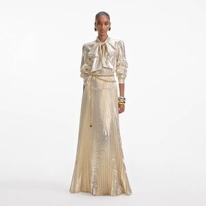 Self portrait gold metallic bow maxi